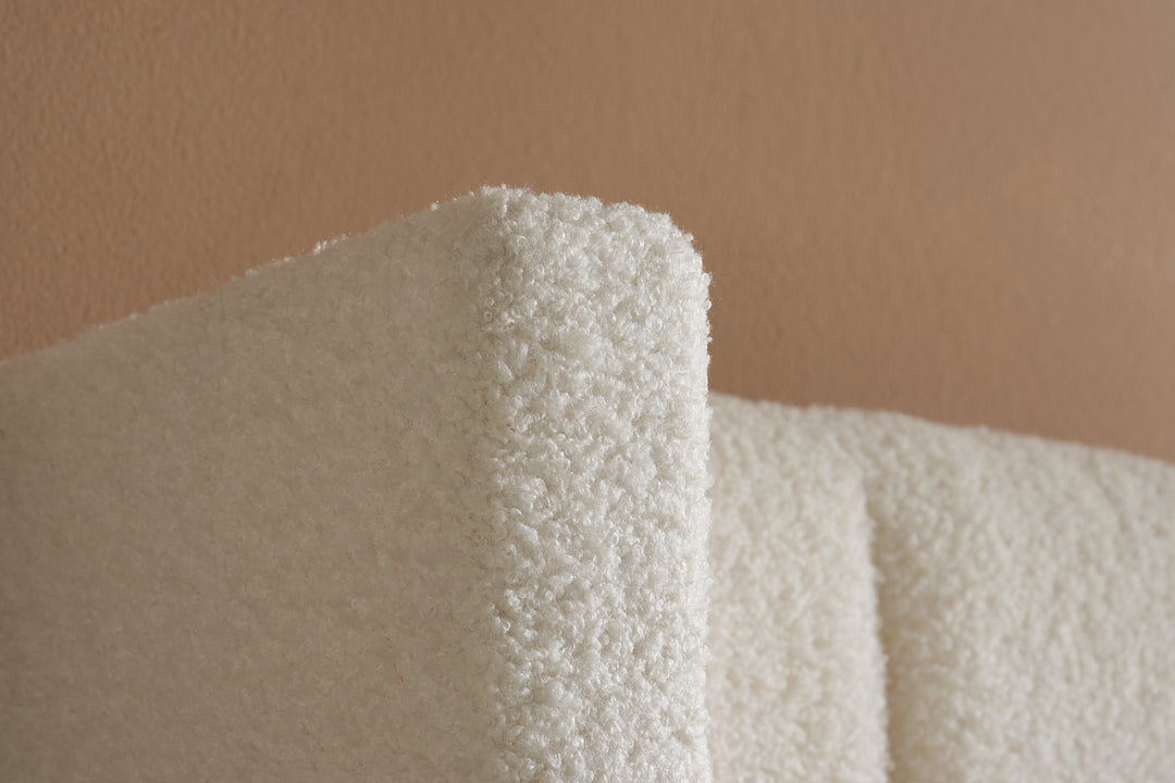 Maisey Ottoman Bed with Luxurious White Bouclé Upholstery for Elegant Bedrooms