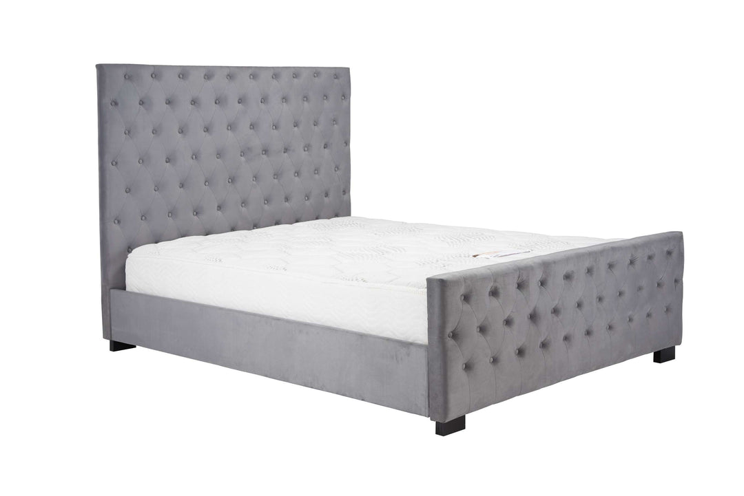 Luxurious Velvet Upholstered Marquis Bed with Tufted Headboard