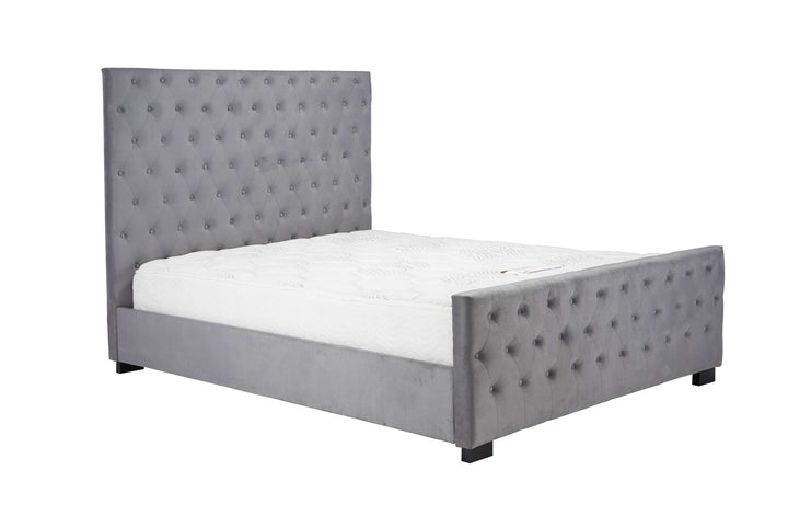 Luxurious Velvet Upholstered Marquis Bed with Tufted Headboard