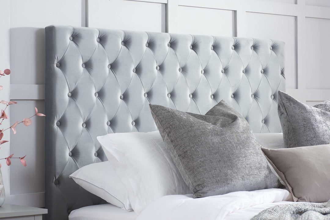 Luxurious Velvet Upholstered Marquis Bed with Tufted Headboard
