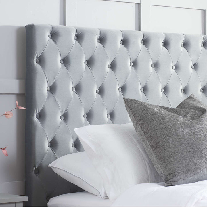Luxurious Velvet Upholstered Marquis Bed with Tufted Headboard