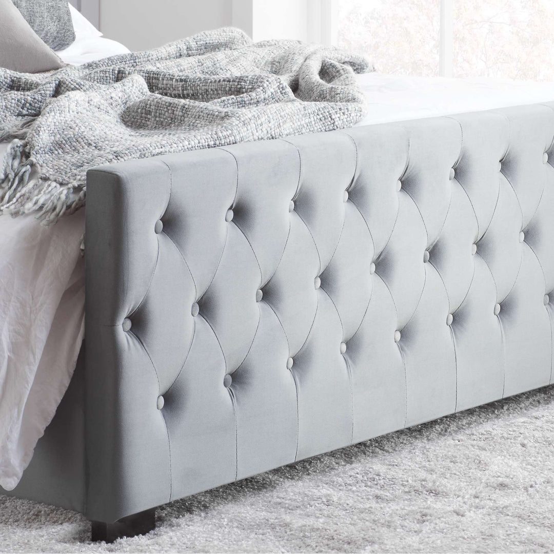 Luxurious Velvet Upholstered Marquis Bed with Tufted Headboard
