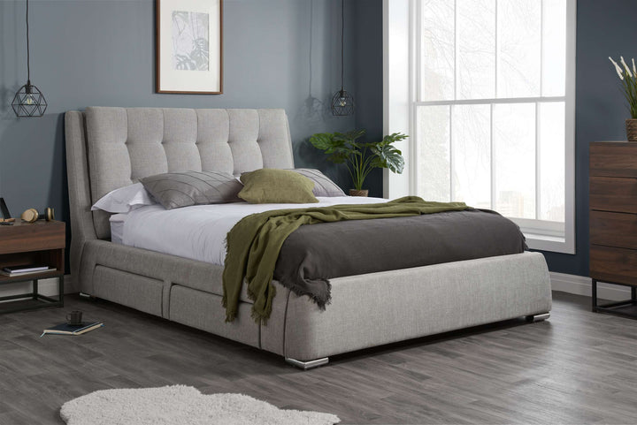 Mayfair Upholstered Bed with Deep-Buttoned Headboard and Practical Storage Drawers