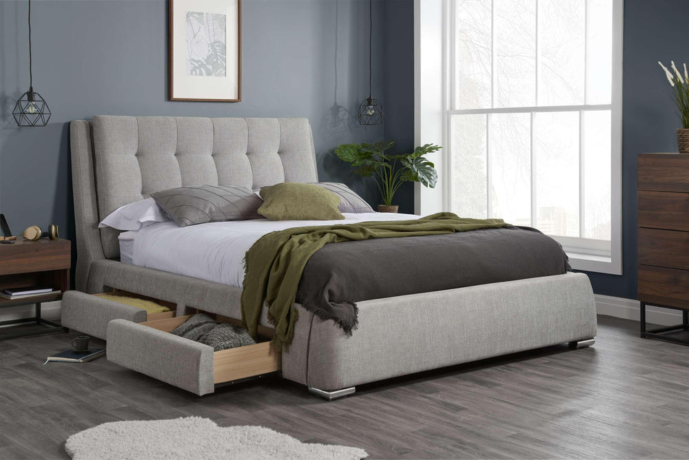 Mayfair Upholstered Bed with Deep-Buttoned Headboard and Practical Storage Drawers - TidySpaces