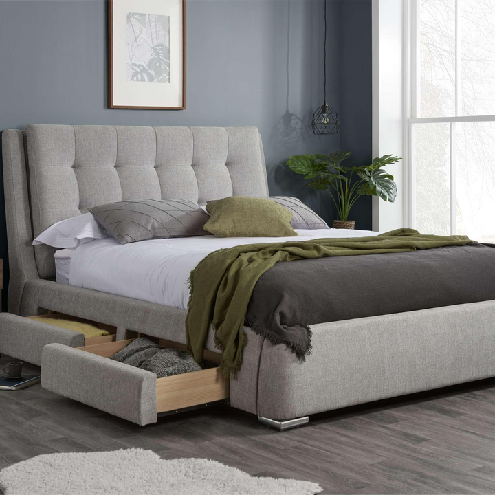 Mayfair Upholstered Bed with Deep-Buttoned Headboard and Practical Storage Drawers