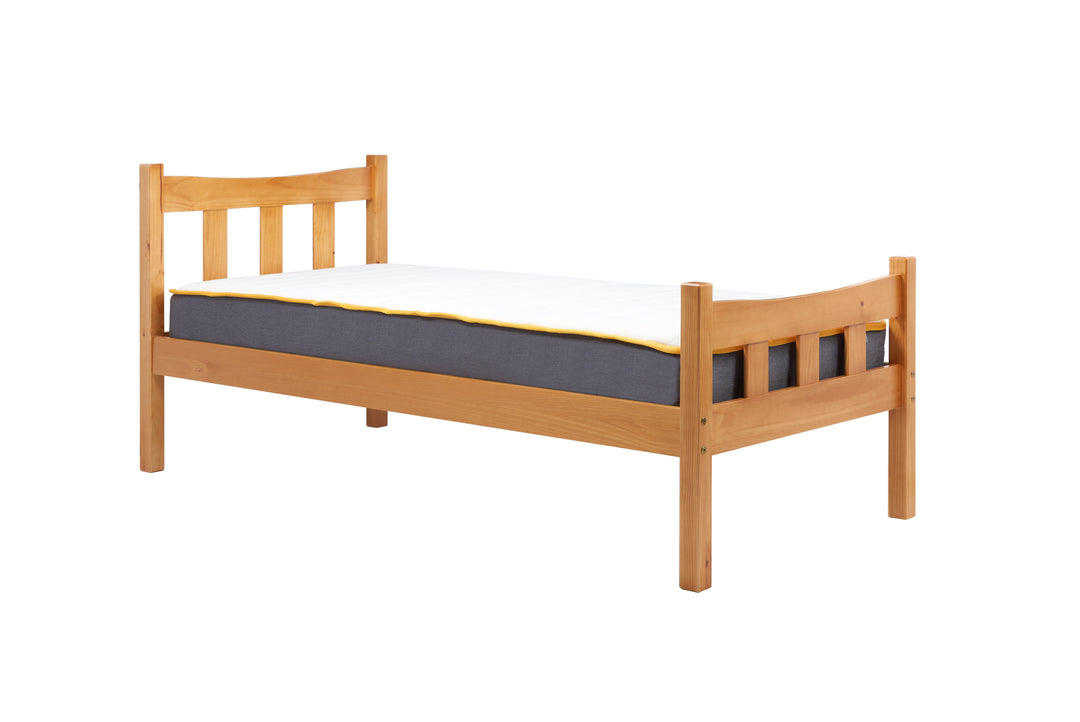 Elegant Pine Bed with Solid Slatted Base for Enhanced Stability