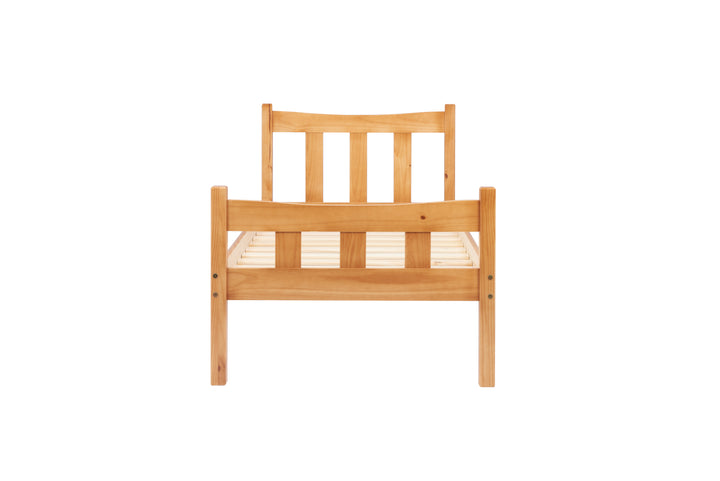 Elegant Pine Bed with Solid Slatted Base for Enhanced Stability