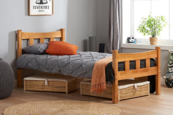 Elegant Pine Bed with Solid Slatted Base for Enhanced Stability
