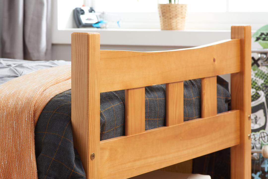Elegant Pine Bed with Solid Slatted Base for Enhanced Stability