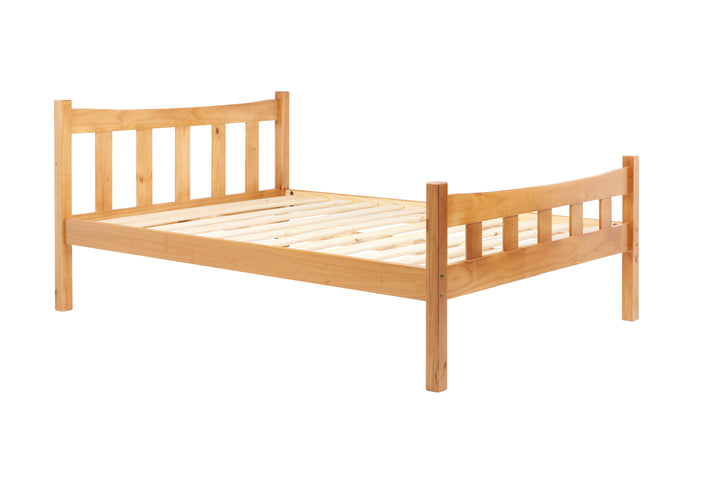 Elegant Pine Bed with Solid Slatted Base for Enhanced Stability