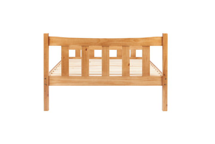 Elegant Pine Bed with Solid Slatted Base for Enhanced Stability