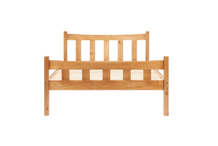 Elegant Pine Bed with Solid Slatted Base for Enhanced Stability