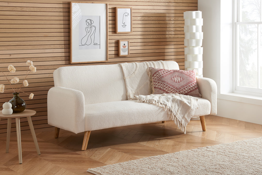 Micah Sofa Bed in Teddy Bear Fabric Comfortable for Guests