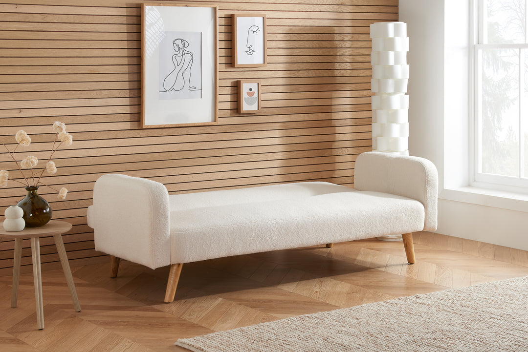 Micah Sofa Bed in Teddy Bear Fabric Comfortable for Guests