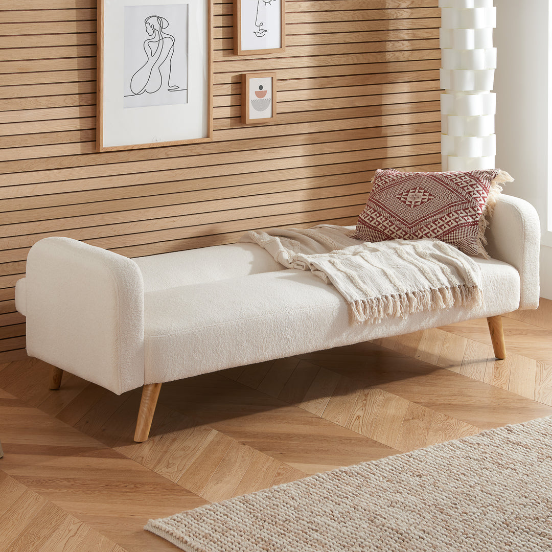 Micah Sofa Bed in Teddy Bear Fabric Comfortable for Guests