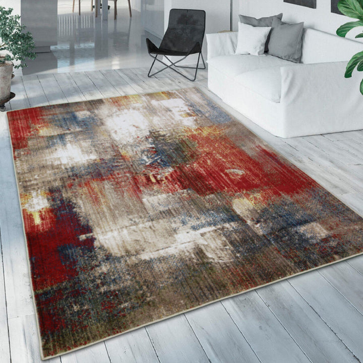 Colourful Abstract Distressed Rug Oil Painting