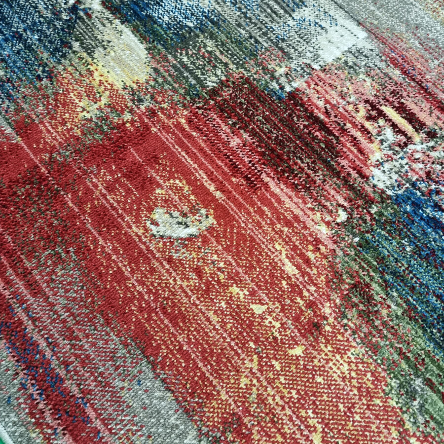 Colourful Abstract Distressed Rug Oil Painting