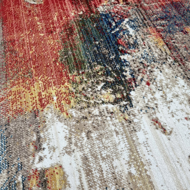 Colourful Abstract Distressed Rug Oil Painting