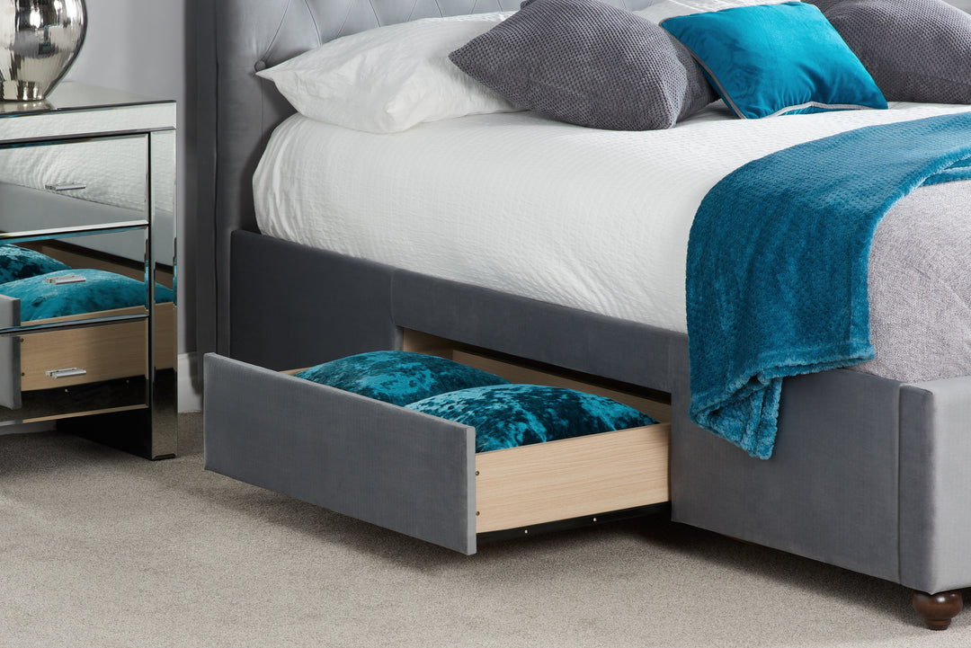 Elegant Grey Velvet Storage Bed Frame with Deep Tufted Headboard