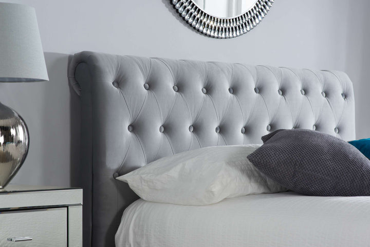Elegant Grey Velvet Storage Bed Frame with Deep Tufted Headboard