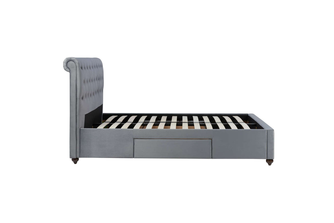 Elegant Grey Velvet Storage Bed Frame with Deep Tufted Headboard