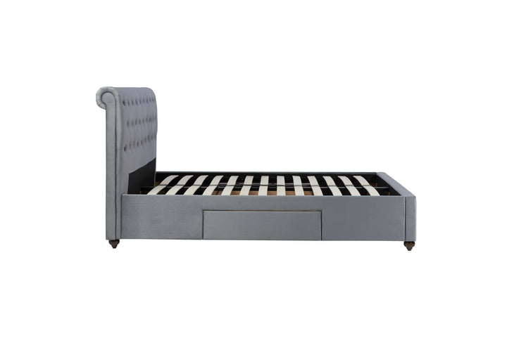 Elegant Grey Velvet Storage Bed Frame with Deep Tufted Headboard