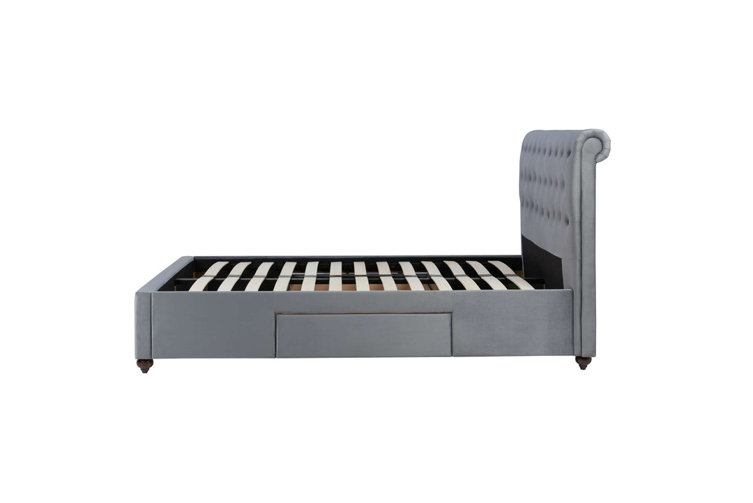 Elegant Grey Velvet Storage Bed Frame with Deep Tufted Headboard