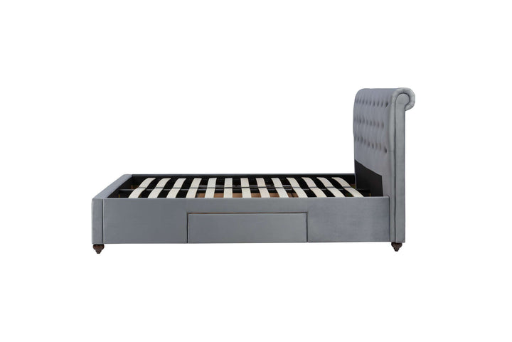 Elegant Grey Velvet Storage Bed Frame with Deep Tufted Headboard