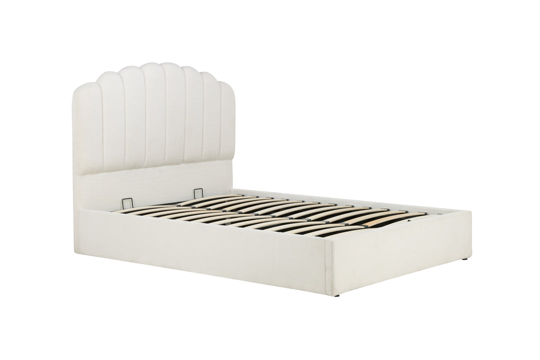 Monaco Ottoman Bed with Super Soft Teddy Bear Fabric and Stylish Fan-Shaped Headboard
