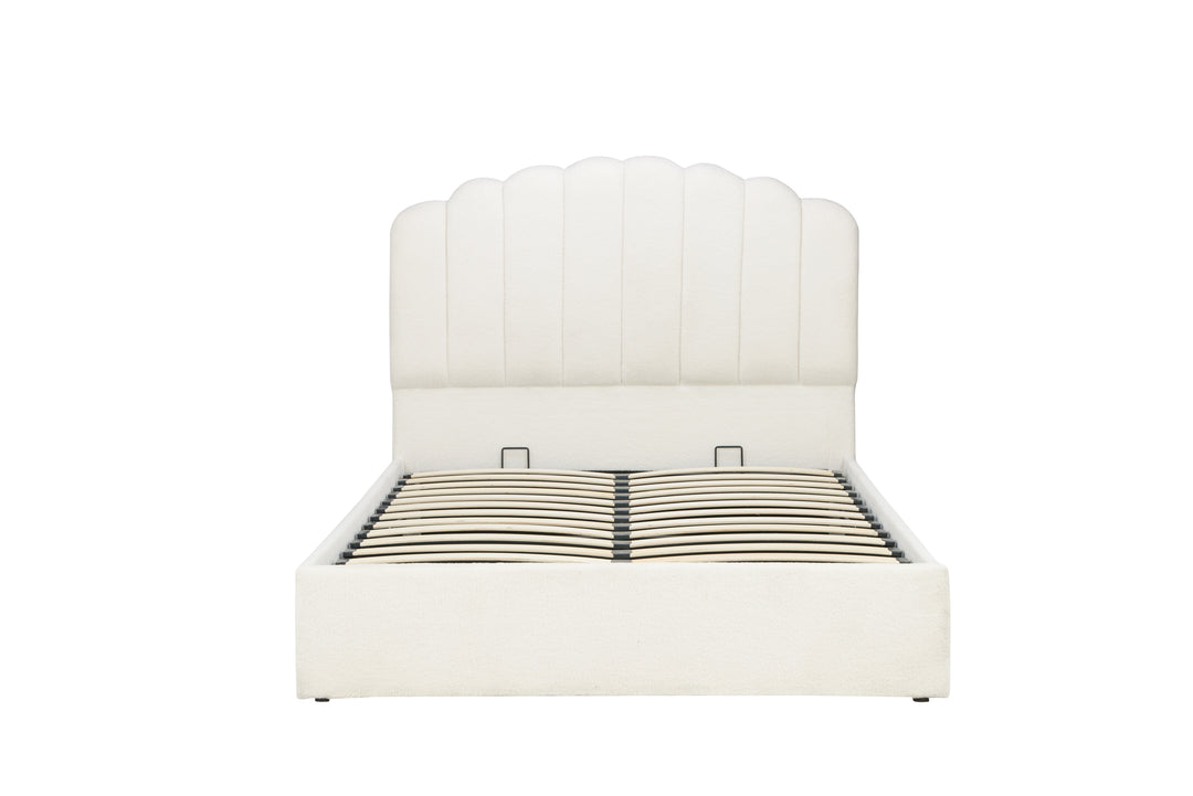 Monaco Ottoman Bed with Super Soft Teddy Bear Fabric and Stylish Fan-Shaped Headboard