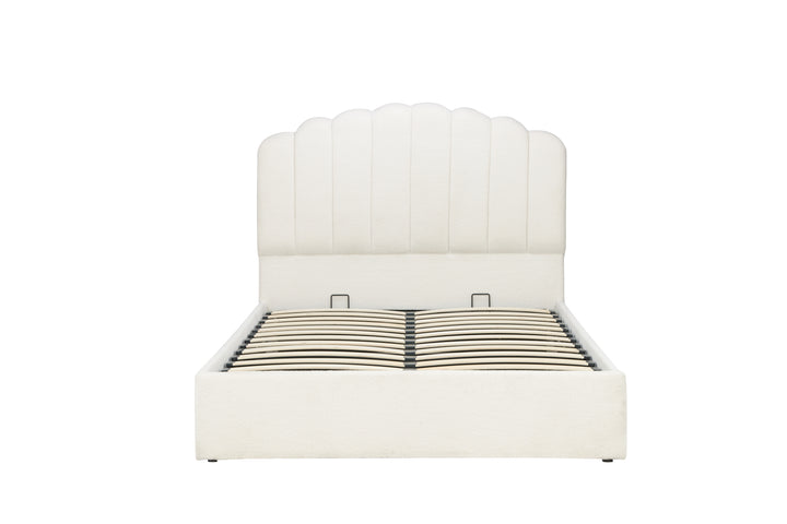 Monaco Ottoman Bed with Super Soft Teddy Bear Fabric and Stylish Fan-Shaped Headboard
