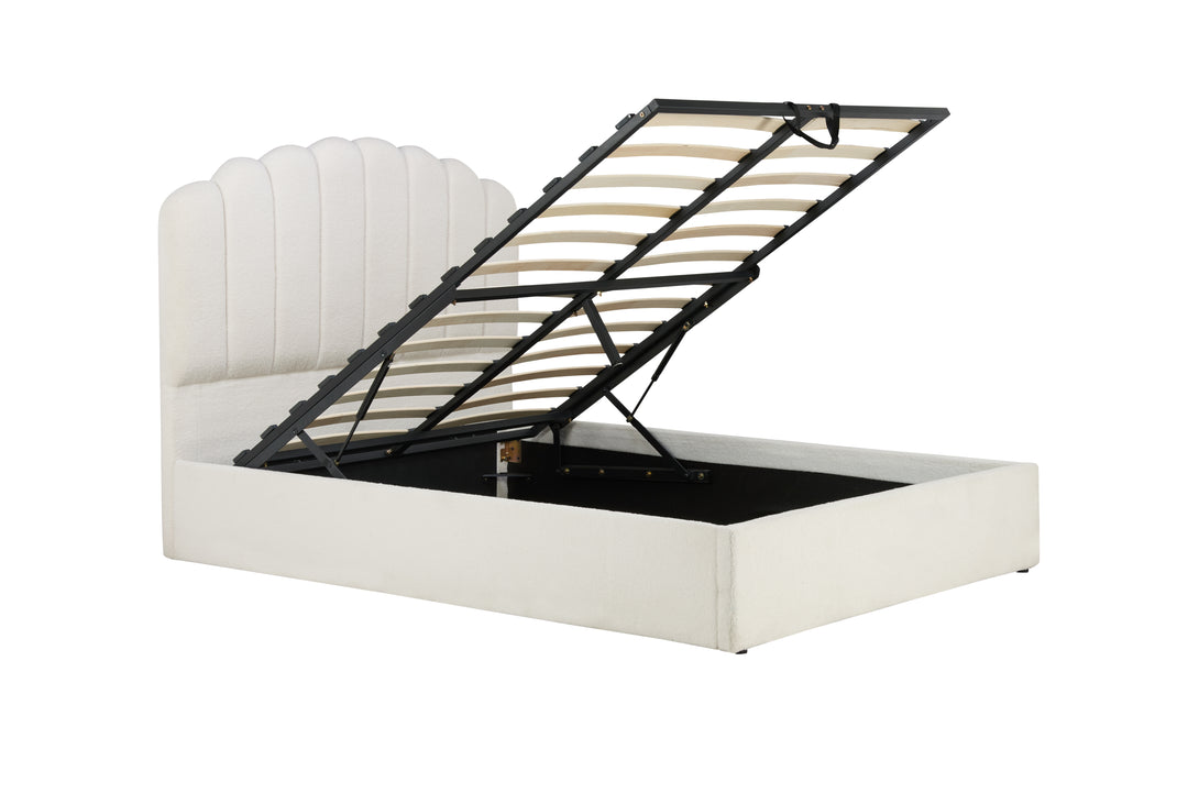 Monaco Ottoman Bed with Super Soft Teddy Bear Fabric and Stylish Fan-Shaped Headboard