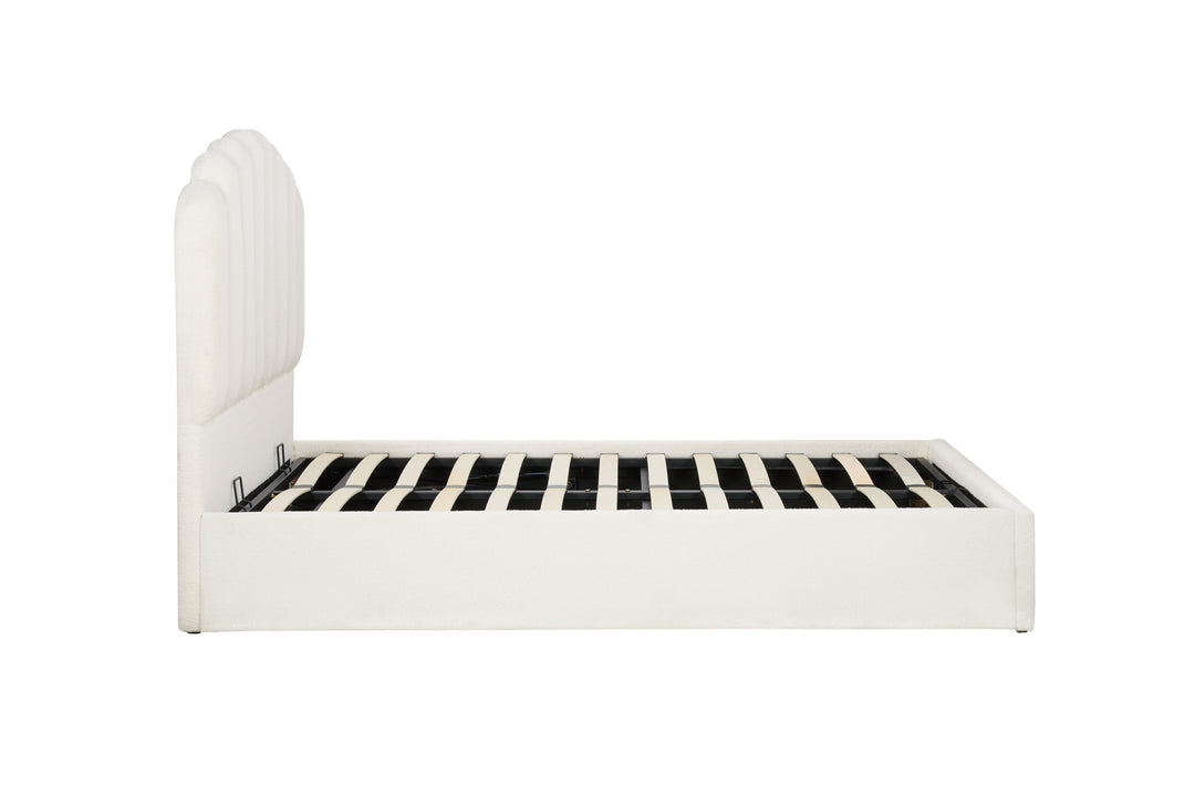 Monaco Ottoman Bed with Super Soft Teddy Bear Fabric and Stylish Fan-Shaped Headboard