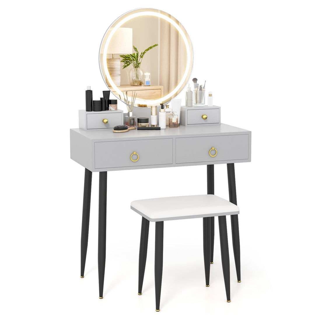 Makeup Vanity Desk with Lighted Mirror for Bedroom-Grey - TidySpaces