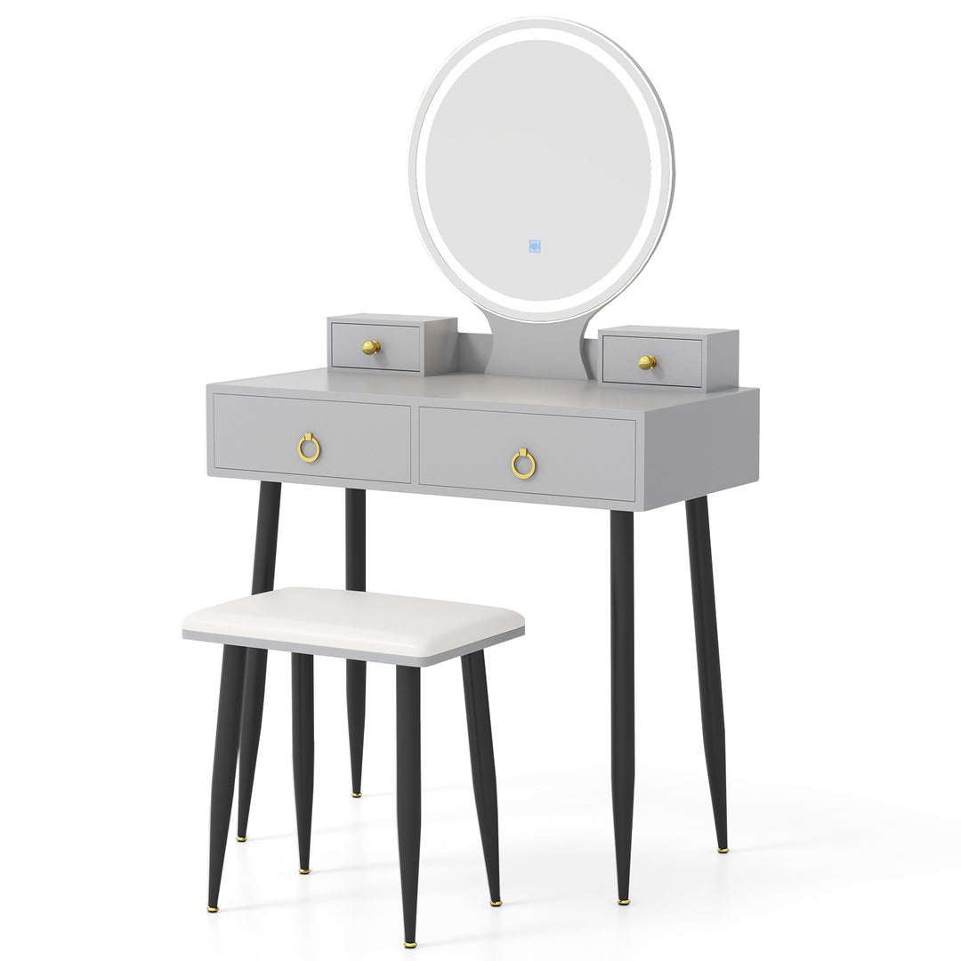 Makeup Vanity Desk with Lighted Mirror for Bedroom-Grey - TidySpaces