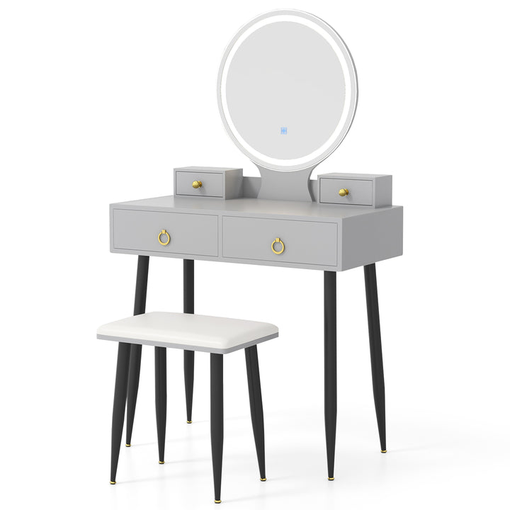 Makeup Vanity Desk with Lighted Mirror for Bedroom-Grey - TidySpaces