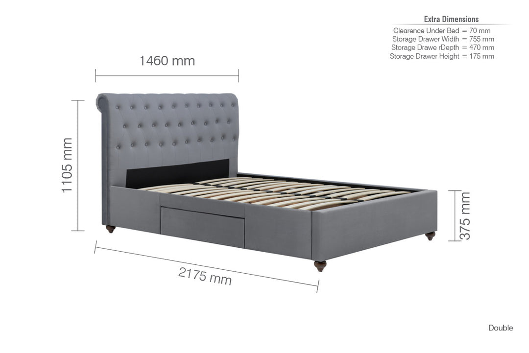 Elegant Grey Velvet Storage Bed Frame with Deep Tufted Headboard