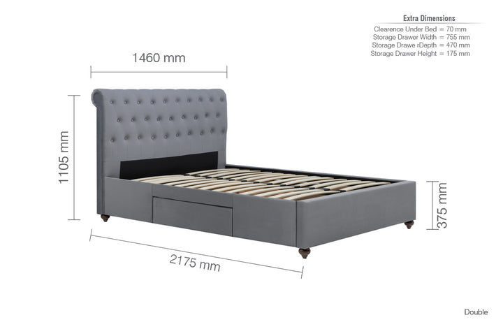 Elegant Grey Velvet Storage Bed Frame with Deep Tufted Headboard