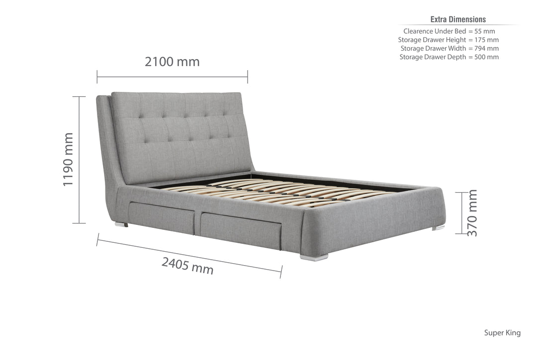 Mayfair Upholstered Bed with Deep-Buttoned Headboard and Practical Storage Drawers