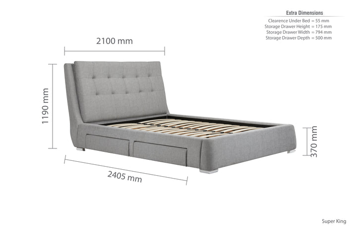 Mayfair Upholstered Bed with Deep-Buttoned Headboard and Practical Storage Drawers