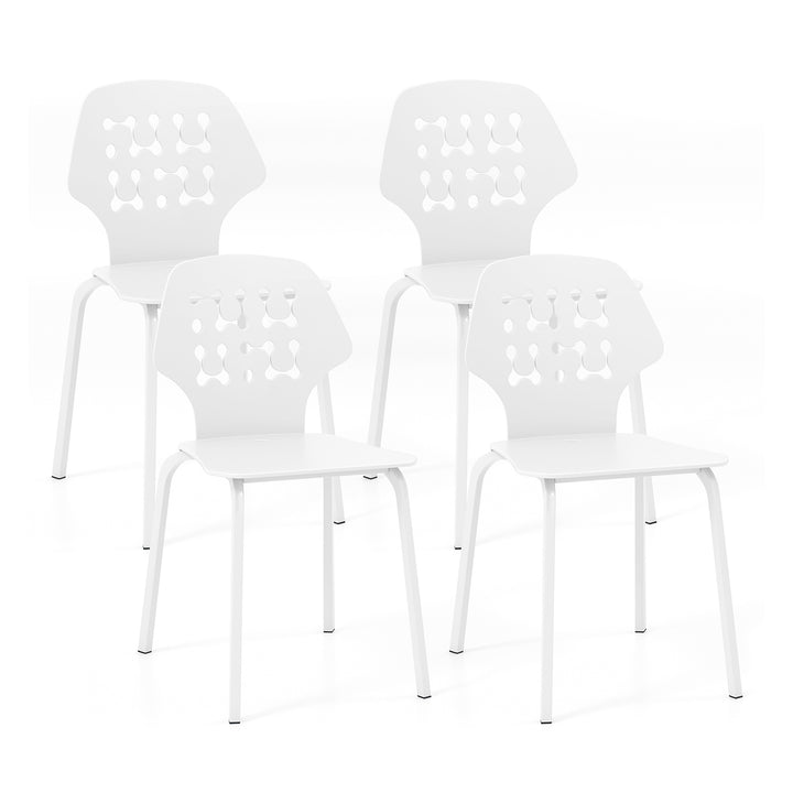 Metal Dining Chair Set of 4 with Hollowed Backrest and Metal Legs