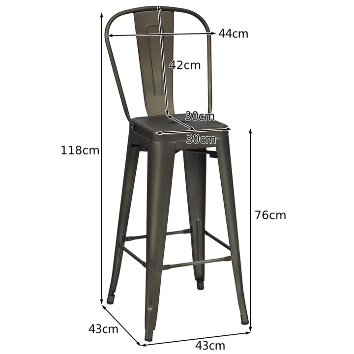 Metal Bar Stools with Removable Back, Rubber Feet for Kitchen, Bar, Restaurant - TidySpaces