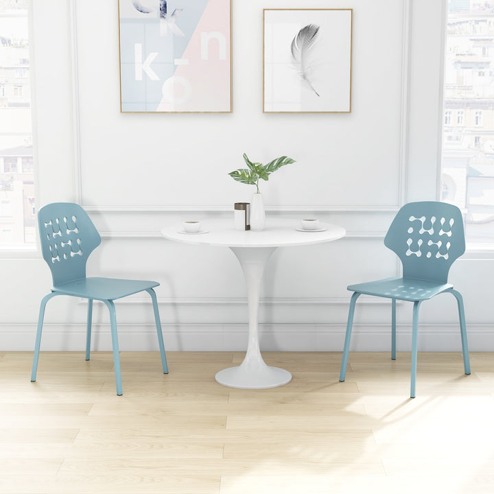 Metal Dining Chair Set of 4 with Hollowed Backrest and Metal Legs - TidySpaces