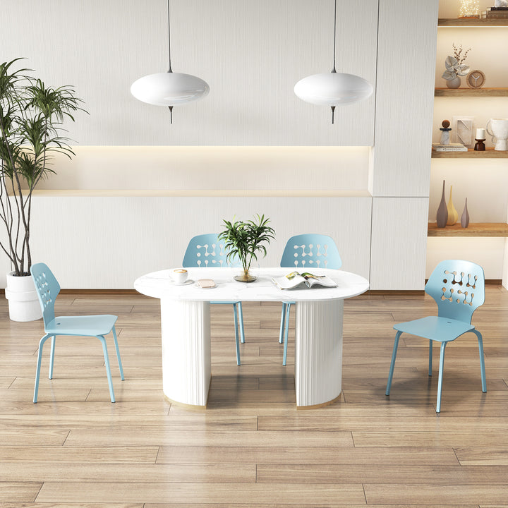 Metal Dining Chair Set of 4 with Hollowed Backrest and Metal Legs - TidySpaces