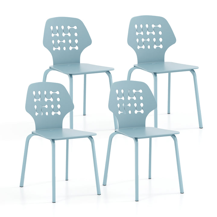 Metal Dining Chair Set of 4 with Hollowed Backrest and Metal Legs Blue - TidySpaces