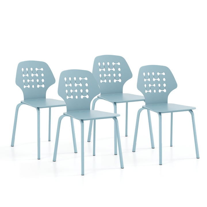 Metal Dining Chair Set of 4 with Hollowed Backrest and Metal Legs - TidySpaces