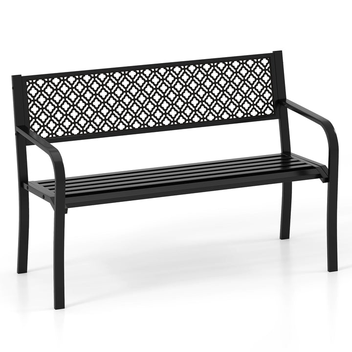 Metal Outdoor Garden Patio Bench with Geometric Lattice Backrest