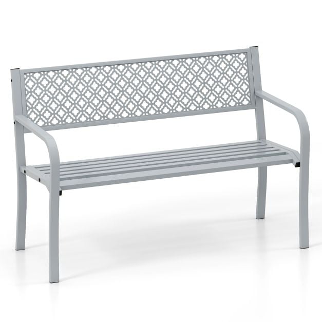 Metal Outdoor Garden Patio Bench with Geometric Lattice Backrest