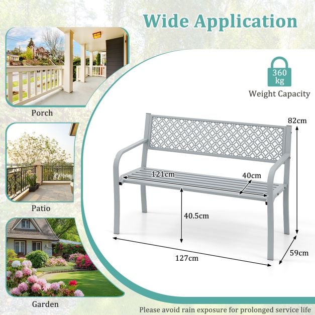 Metal Outdoor Garden Patio Bench with Geometric Lattice Backrest