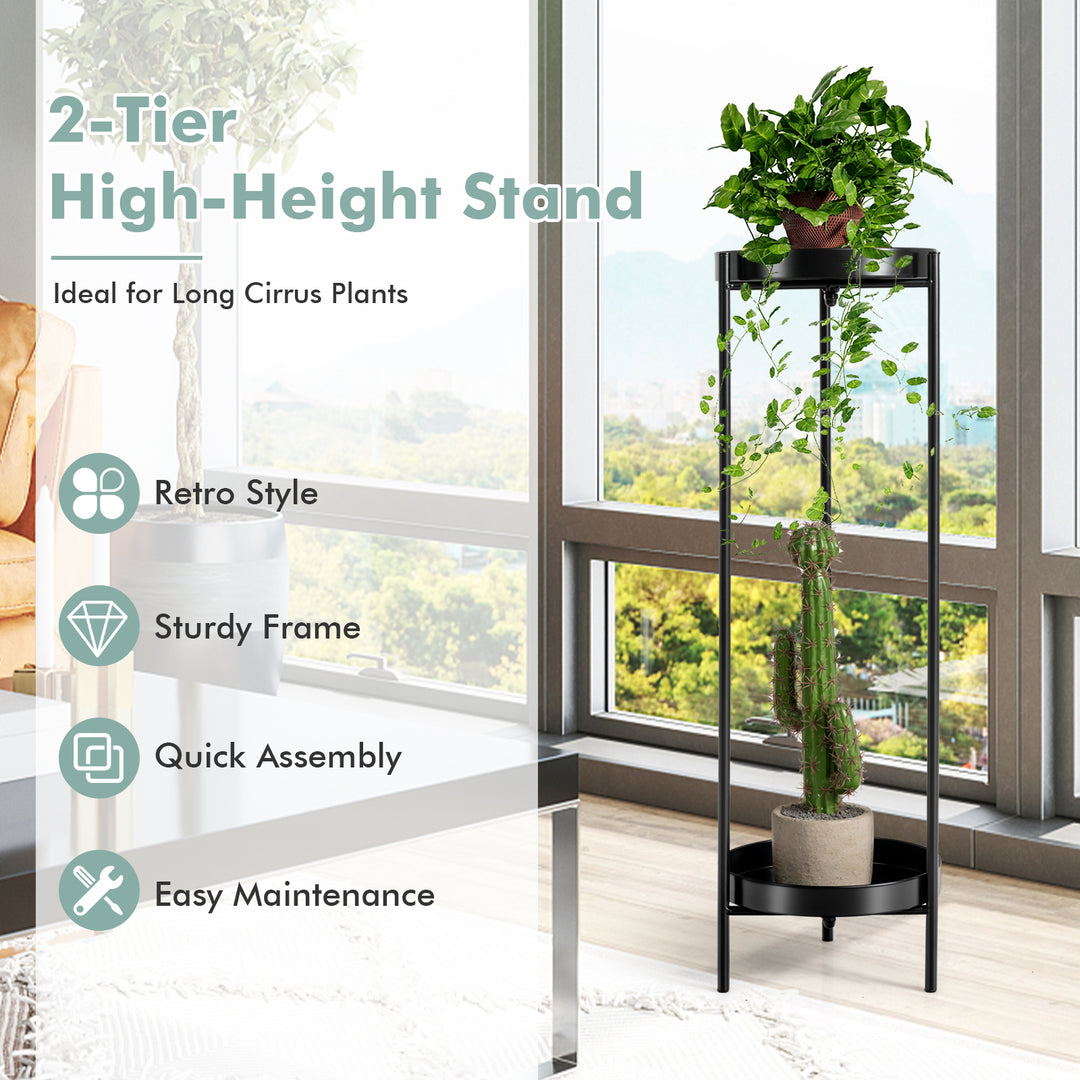2 Tier Metal Plant Stand with Removable Trays for Home Patio